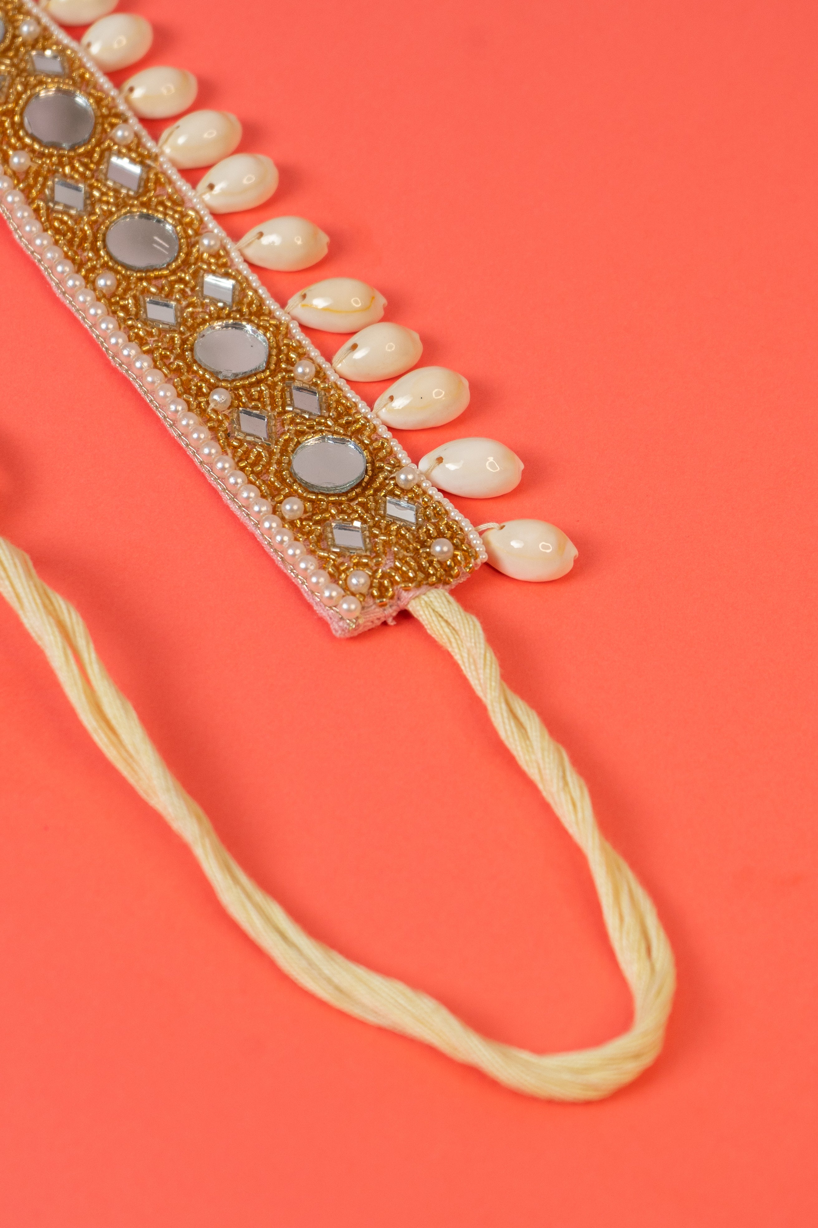 Mirror beaded choker with shells hanging